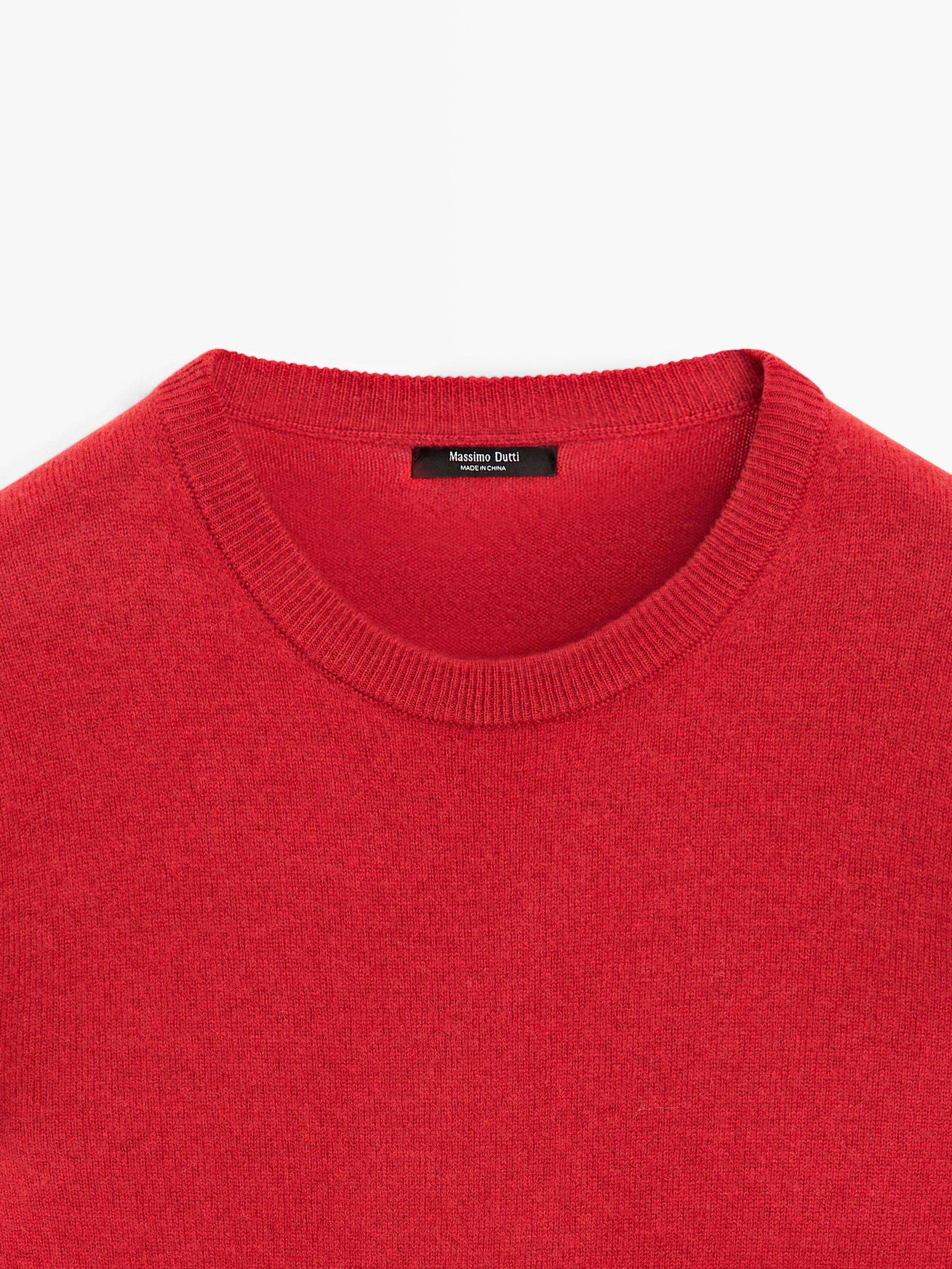 Wool blend crew neck knit sweater